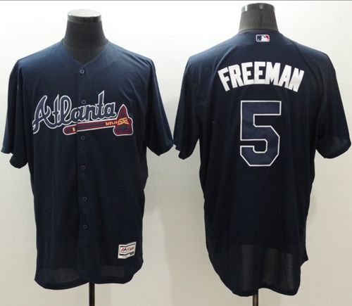 Braves #5 Freddie Freeman Navy Blue Flexbase Authentic Collection Stitched MLB Jersey - Click Image to Close